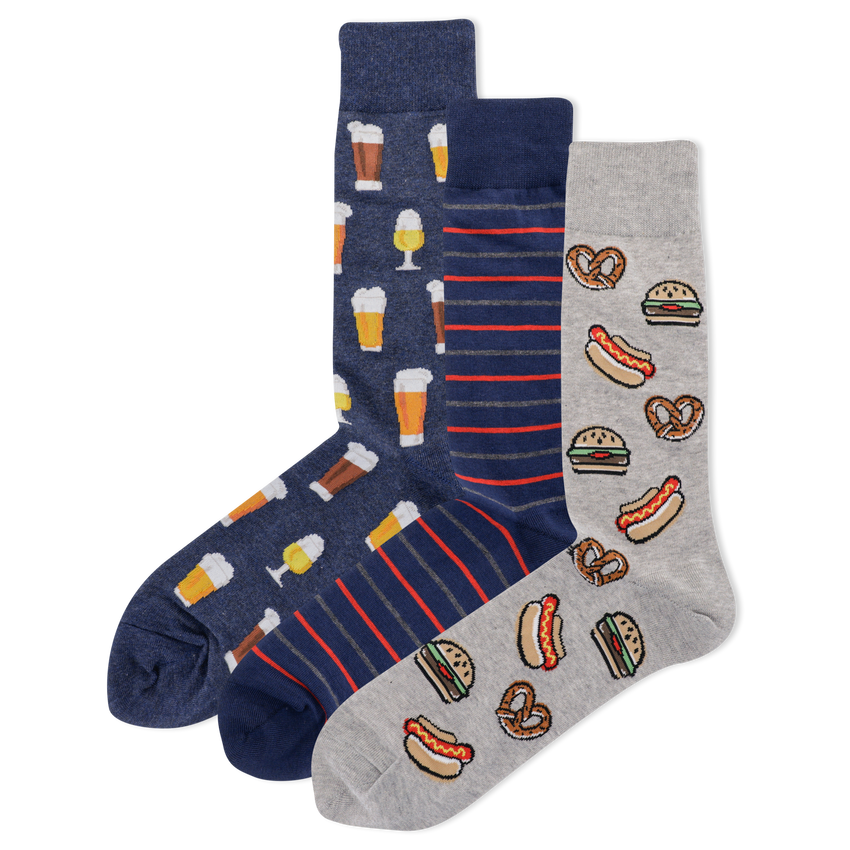 hot sox HOTSOX Men's Beer 3 Pack Crew Socks Multi-Colored