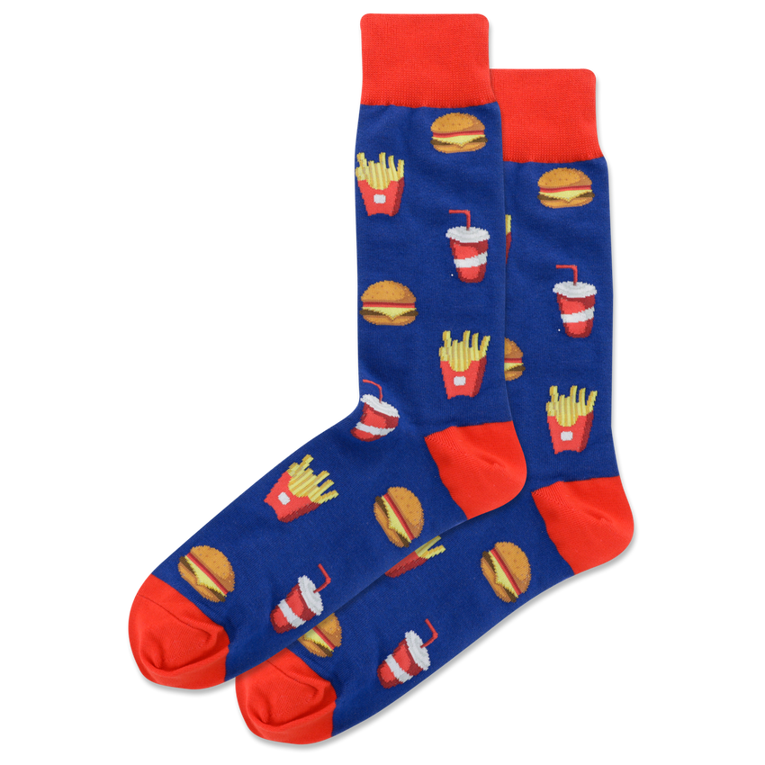 hot sox HOTSOX Men's Burger And Fries Crew Socks Dark Blue