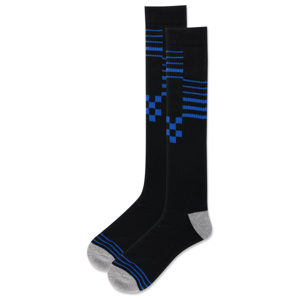 hot sox HOTSOX Men's Checker Stripe Over the Calf Compression Sock BLACK