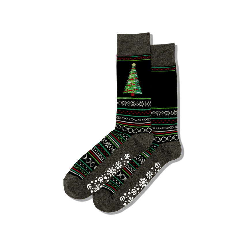 hot sox HOTSOX Men's Christmas Tree Non-Skid Crew Socks Black