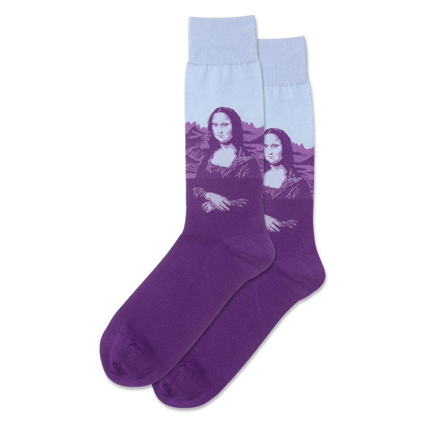 hot sox HOTSOX Men's Da Vinci's Mona Lisa Pop Crew Socks Light Blue
