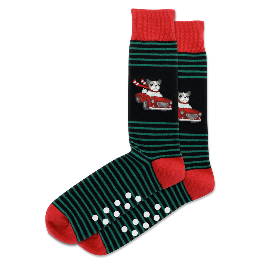 hot sox HOTSOX Men's Dog Riding in Convertible Non-Skid Crew Socks BLACK
