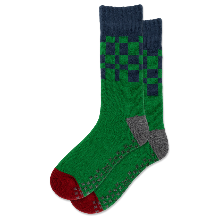 hot sox HOTSOX Men's Grid Non-Skid Slipper Sock GREEN