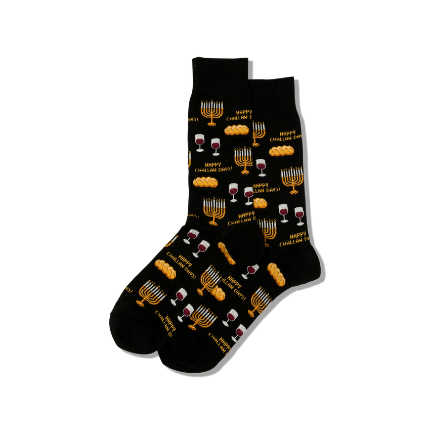 hot sox HOTSOX Men's Happy Challah Days Crew Socks Black