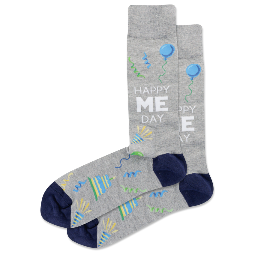 hot sox HOTSOX Men's Happy Me Day Crew Socks Grey Heather