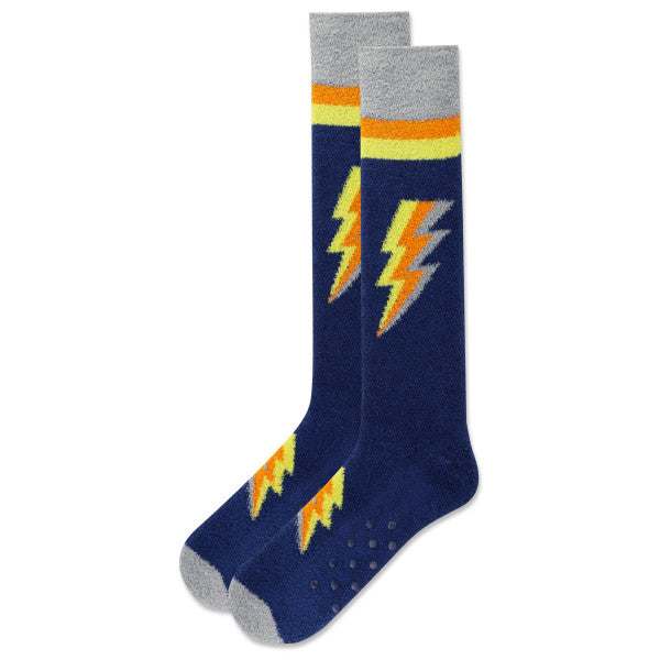 hot sox HOTSOX Men's Lightning Bolt Non-Skid Slipper Sock NAVY
