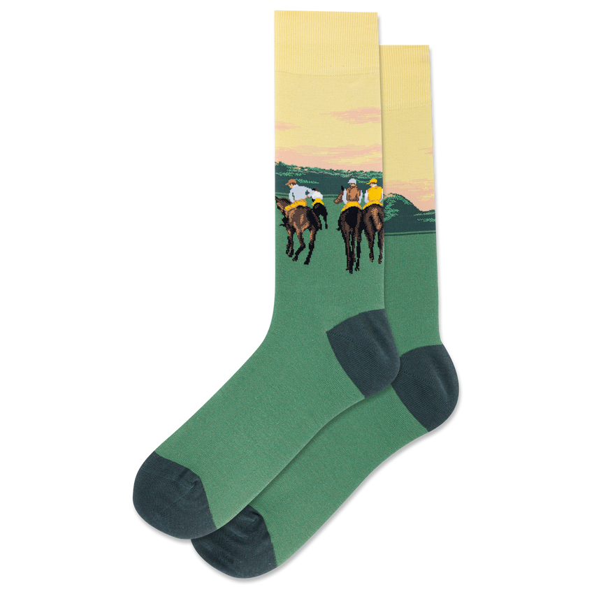 hot sox HOTSOX Men's Racehorses at Longchamp Crew Socks Yellow