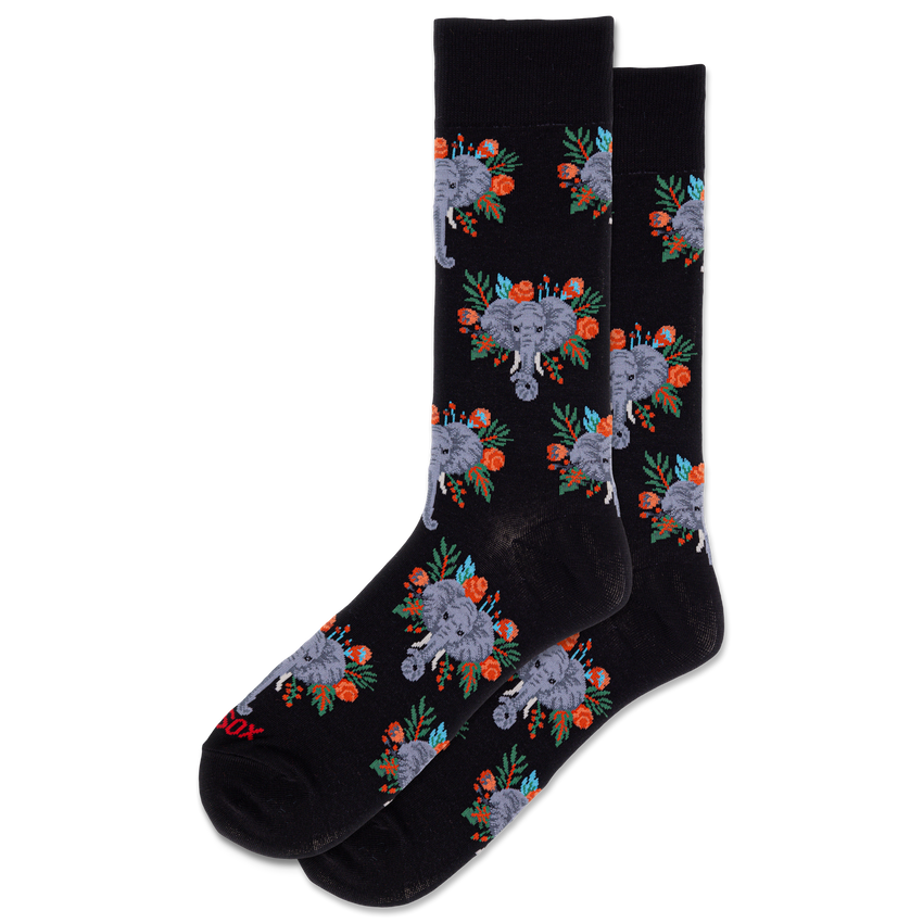 hot sox HOTSOX Men's Tropical Elephant Crew Socks Black