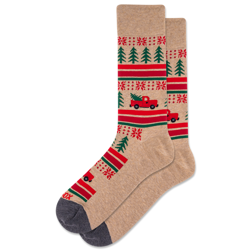 hot sox HOTSOX Men's Xmas Truck Crew Socks Hemp Heather