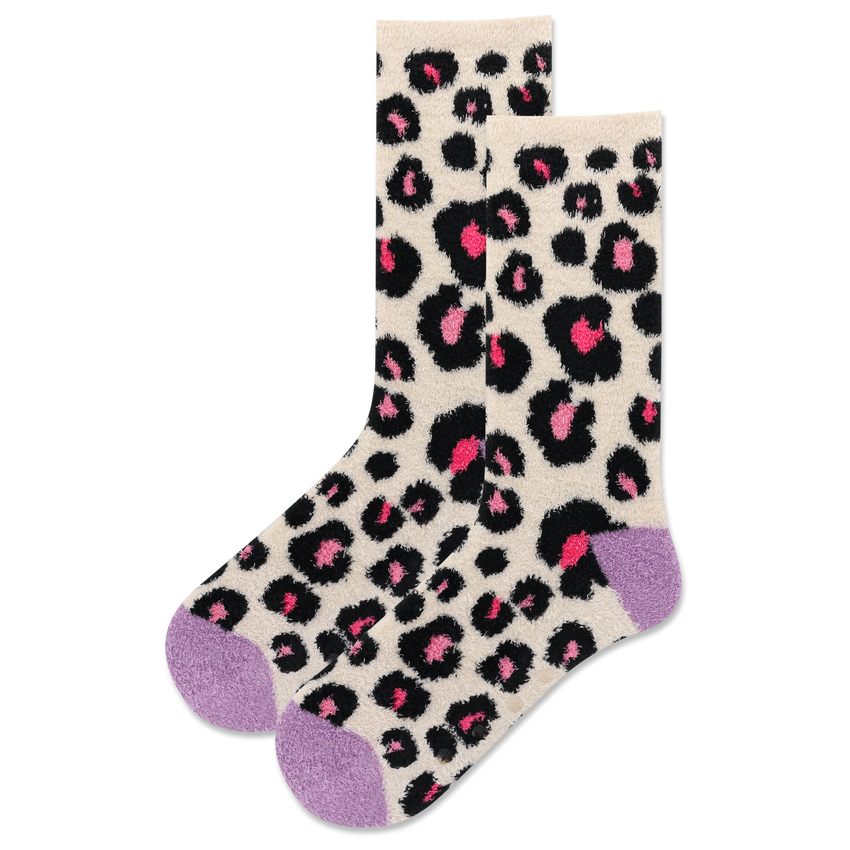 hot sox HOTSOX Women's Animal Print Non-Skid Slipper Sock Cream