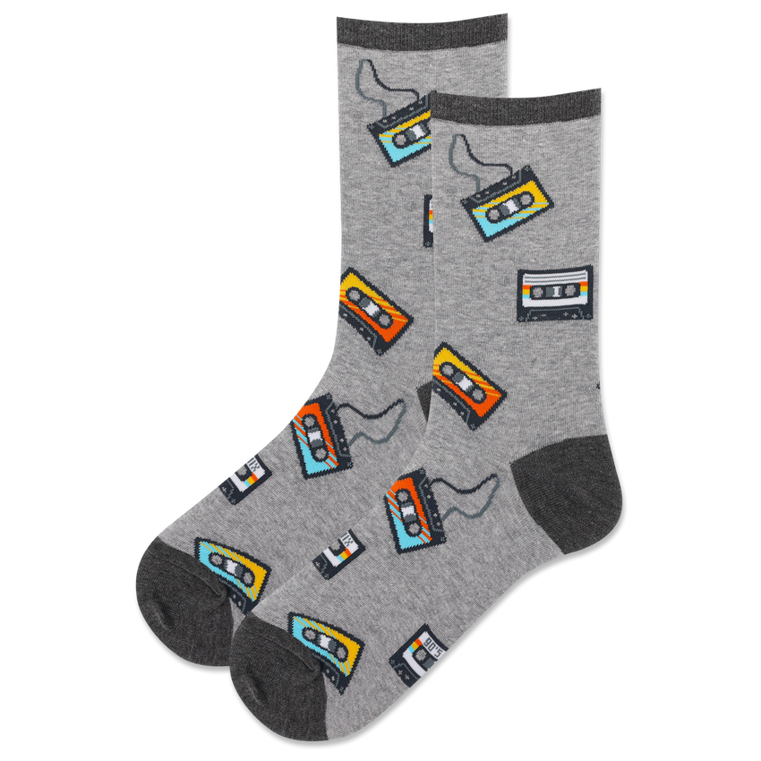 hot sox HOTSOX Women's Cassette Tapes Crew Socks Gray