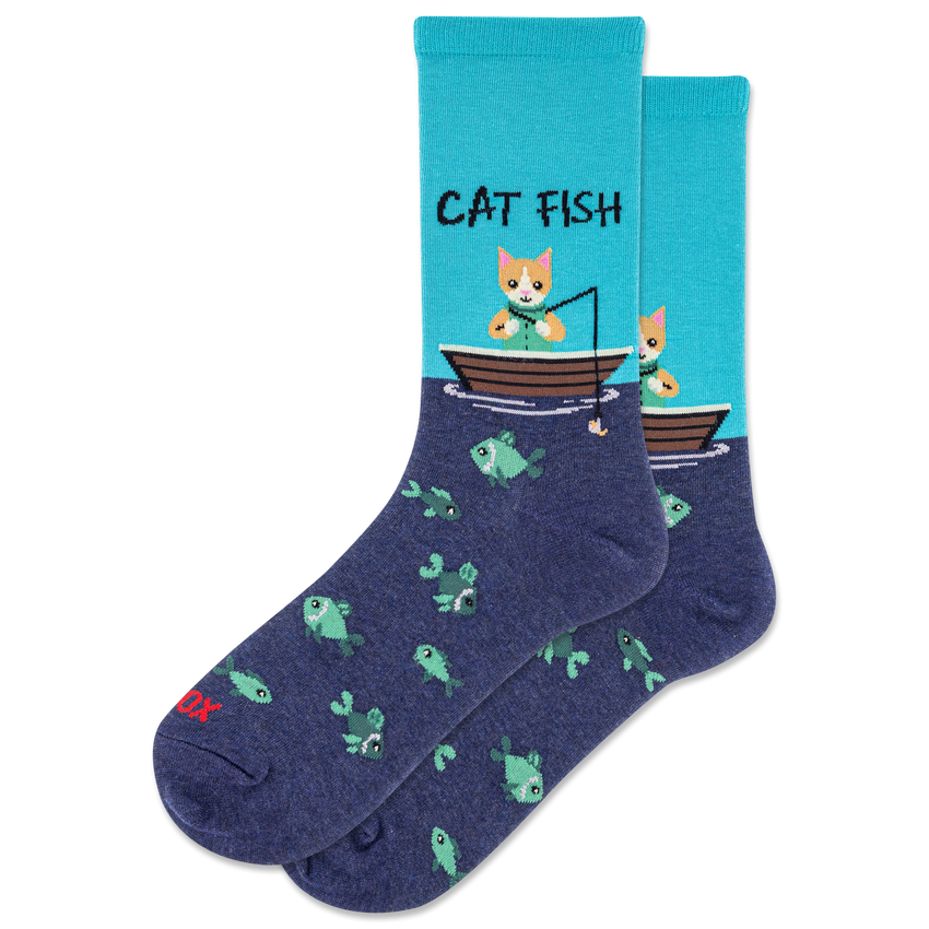 hot sox HOTSOX Women's Cat Fish Crew Socks Turquoise