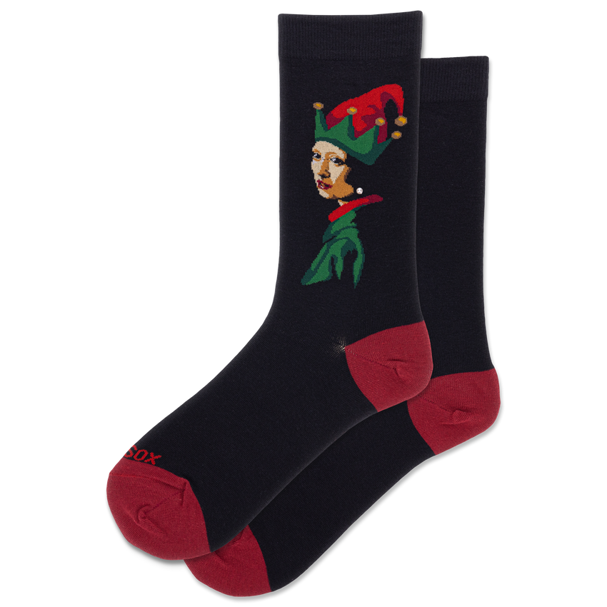 hot sox HOTSOX Women's Elf with the Pearl Earring Crew Socks BLACK