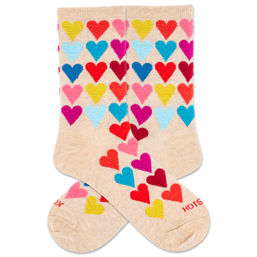 hot sox HOTSOX Women's Fuzzy Hearts Crew Socks Natural