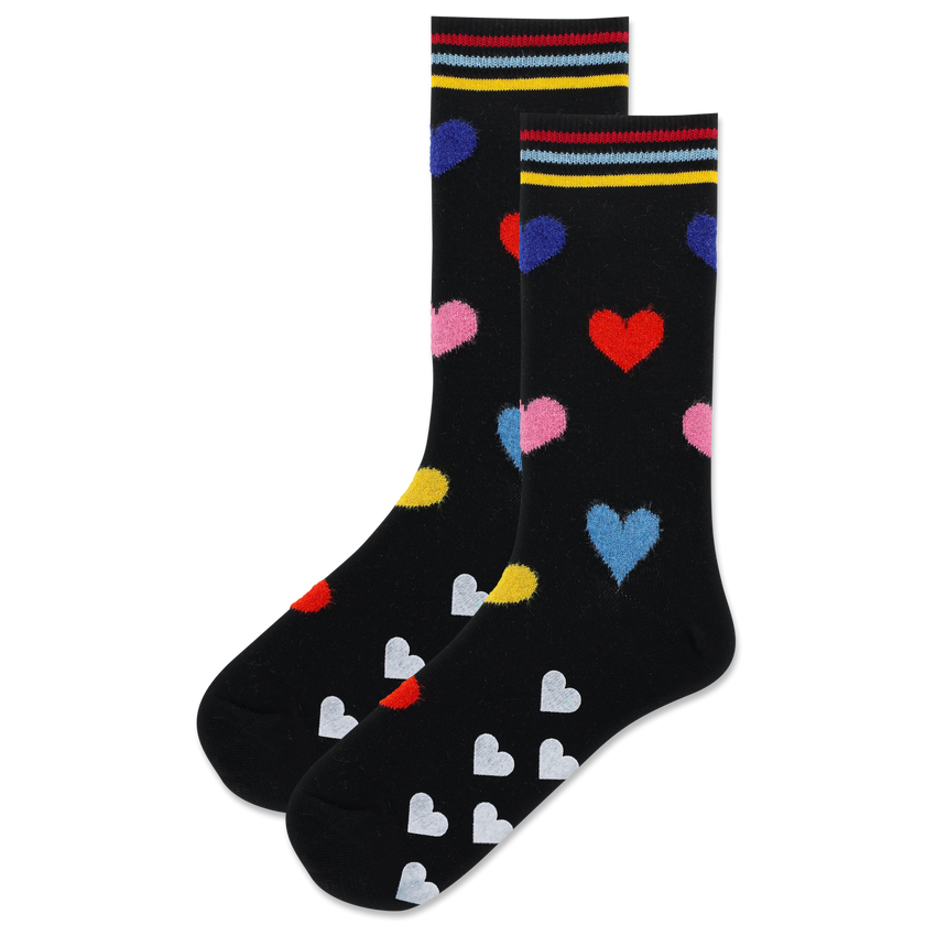 hot sox HOTSOX Women's Fuzzy Hearts Non-Skid Crew Socks BLACK