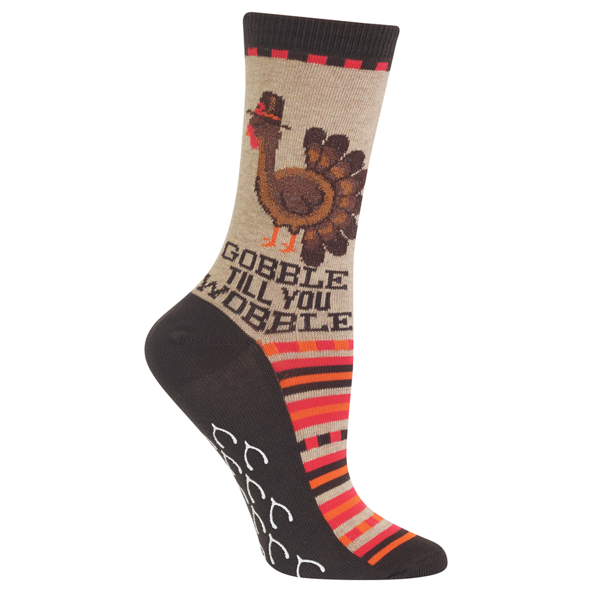 hot sox HOTSOX Women's Gobble 'Til You Wobble Non-Skid Sock TAN