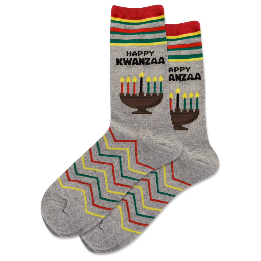 hot sox HOTSOX Women's Happy Kwanzaa Crew Socks GRAY