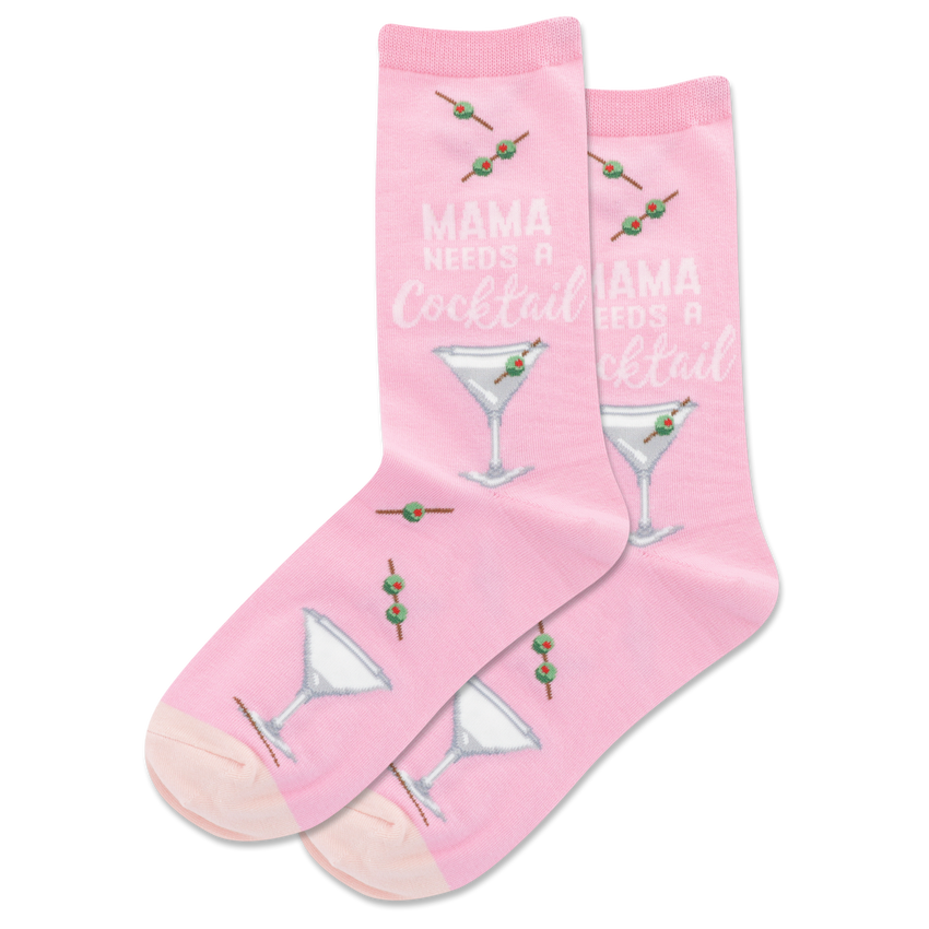 hot sox HOTSOX Women's Mama Needs A Cocktail Crew Socks PINK