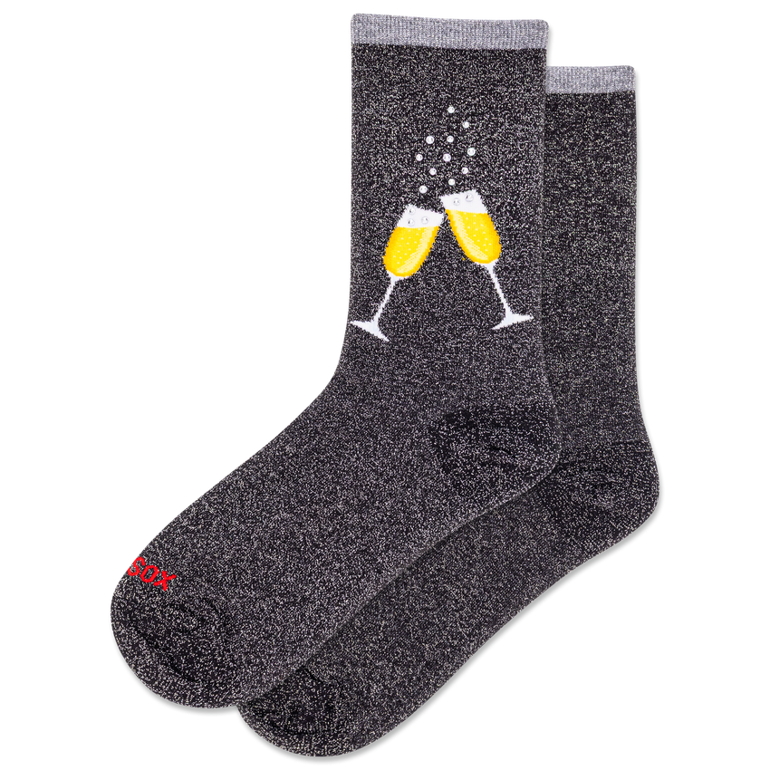 hot sox HOTSOX Women's Metallic Rhinestone Champagne Crew Socks Black