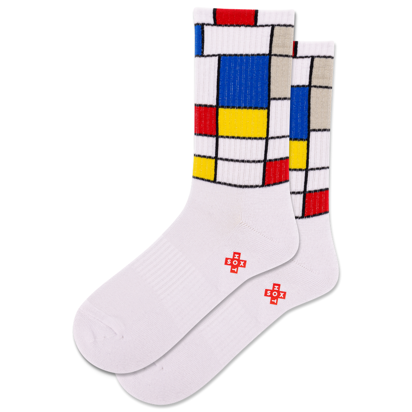 Hot Sox HOTSOX Women's Mondrian Active Crew Socks WHITE