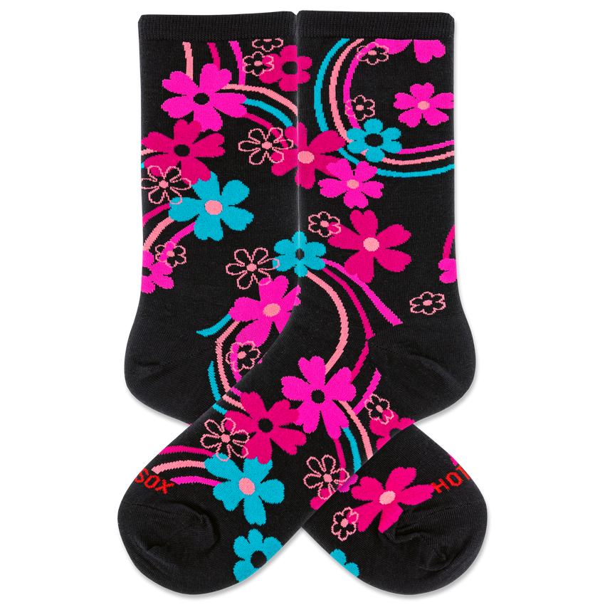 hot sox HOTSOX Women's Rainbow Floral Crew Socks Black