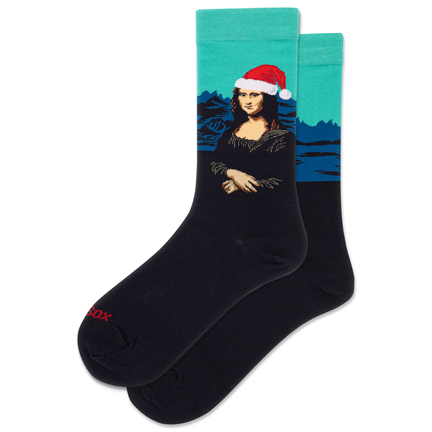 hot sox HOTSOX Women's Santa Mona Lisa Crew Socks BLACK