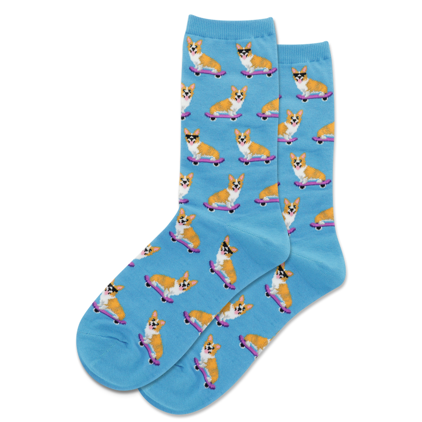 Hot Sox HOTSOX Women's Skateboarding Corgi Crew Socks Blue