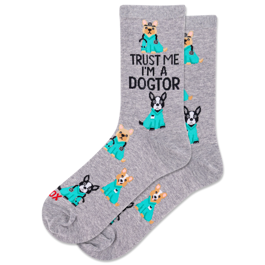 hot sox HOTSOX Women's Trust Me I'm a Dogtor Crew Socks Grey Heather
