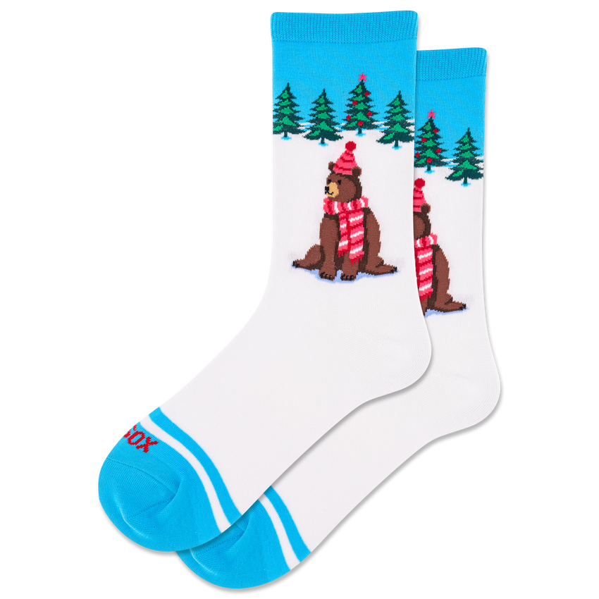 hot sox HOTSOX Women's Winter Bear Crew Socks White