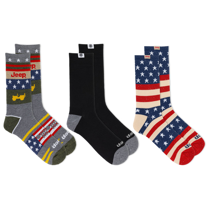 hot sox Jeep Men's American Collage Crew Americana Sock 3 Pair Pack Grey Assorted