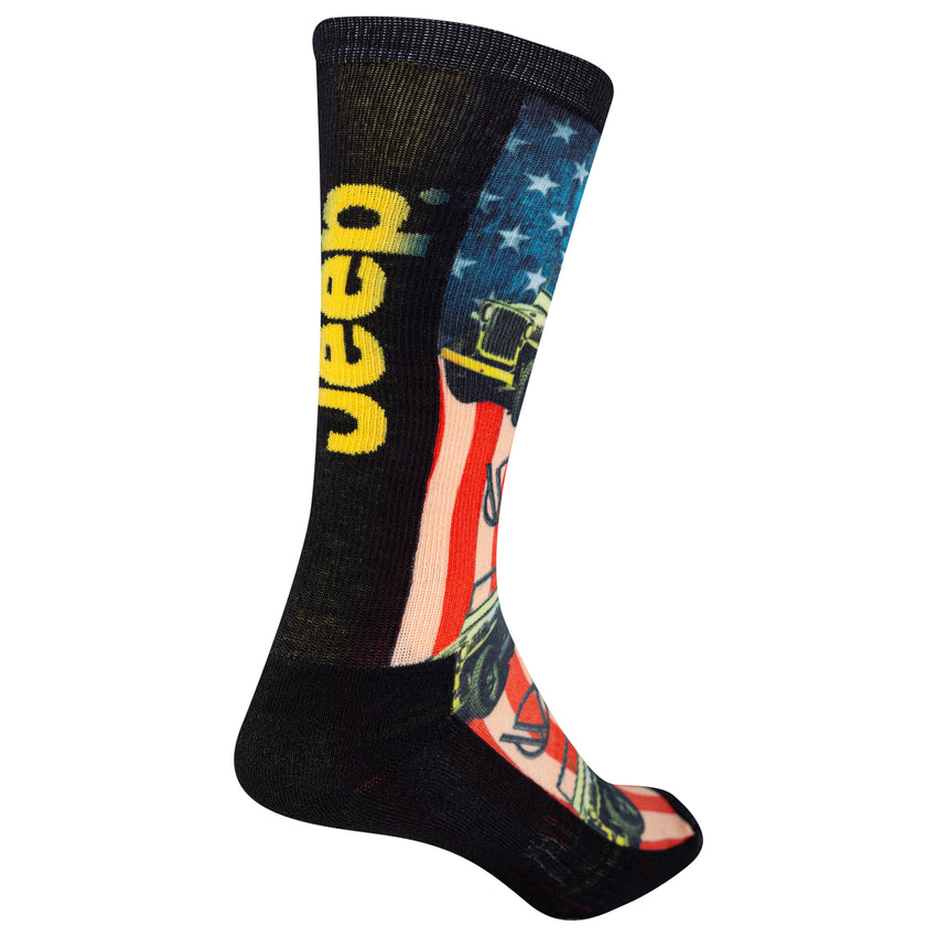 Hot Sox Jeep Men's Patriot Willy Crew 360 Print Sock 1 Pair Pack Black