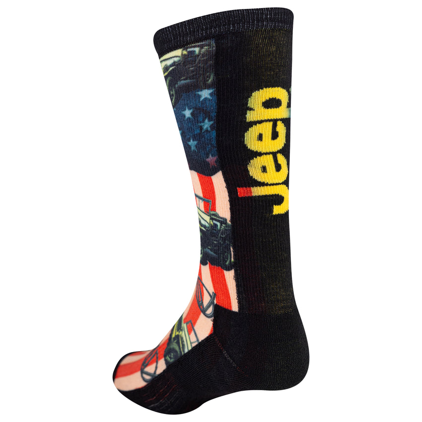 Hot Sox Jeep Men's Patriot Willy Crew 360 Print Sock 1 Pair Pack Black