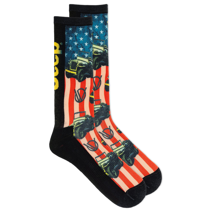 hot sox Jeep Men's Patriot Willy Crew 360 Print Sock 1 Pair Pack Black