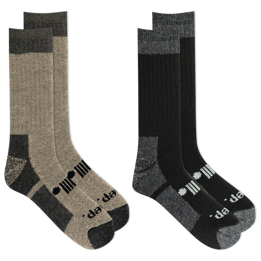 hot sox Jeep® Men's Performance Wool Hiking Crew Socks 2 Pair Pack Made in USA - Heavyweight Cushioned Comfort Multi-Colored