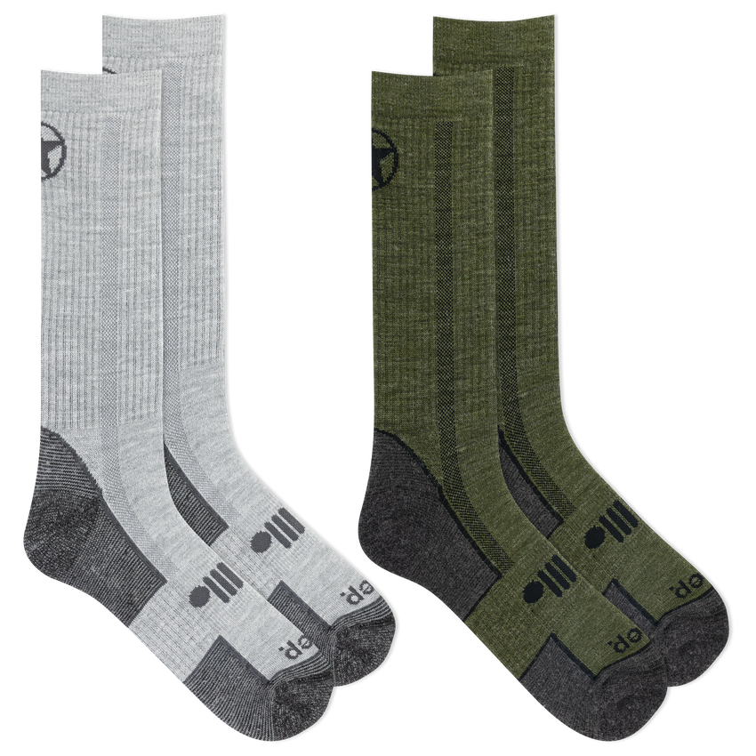Hot Sox Jeep® Men's Wool Blend Trail Crew Socks 2 Pair Pack - Breathable Cushioned Comfort GRAY