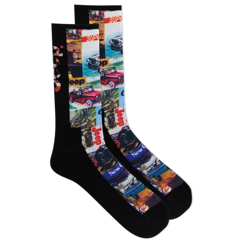 hot sox Jeep® Women's Vintage Ads Crew Socks - Lightweight Cushioned Comfort Multi-Colored