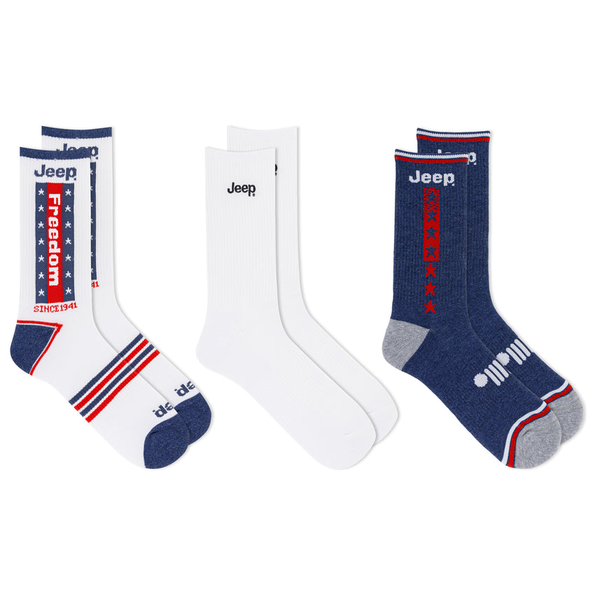 hot sox Jeep Women's Freedom Crew Americana Sock 3 Pair Pack White Assorted