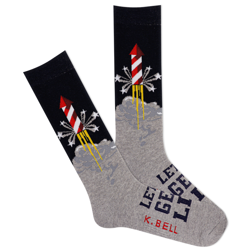 hot sox K.Bell Men's American Made Let's Get Lit Crew Socks Grey