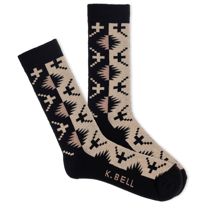 hot sox K.Bell Men's American Made Sonora Print Crew Socks Black