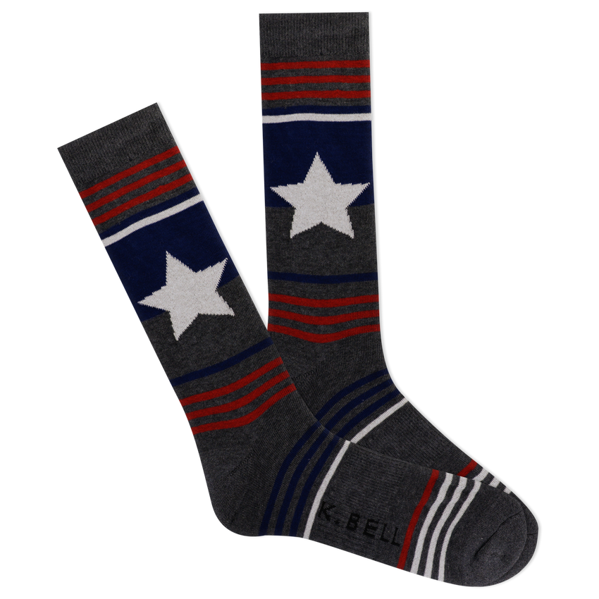 hot sox K.Bell Men's American Made Star Block Crew Socks Charcoal