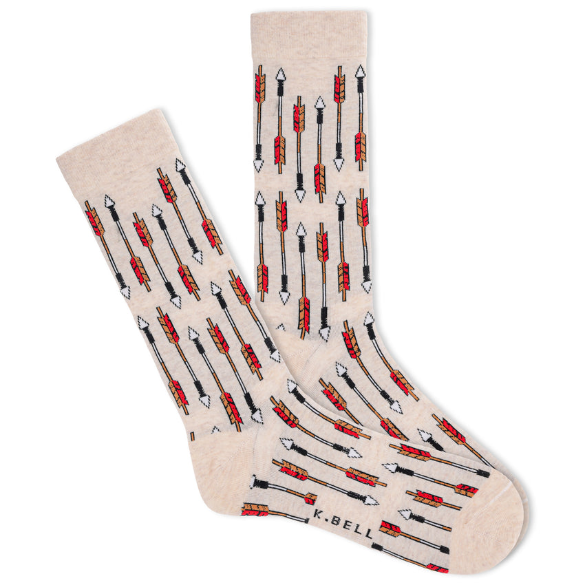 hot sox K.Bell Men's Arrow Stripe Crew Socks Oatmeal Heather