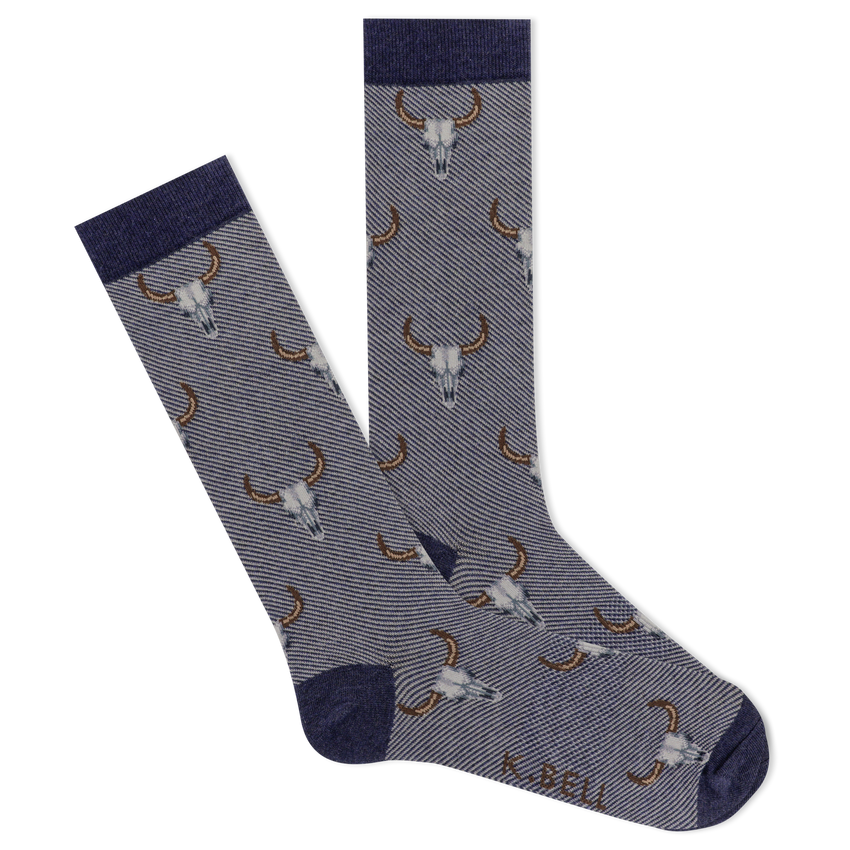 hot sox K.Bell Men's Cattle Skulls Denim Crew Socks Denim Heather