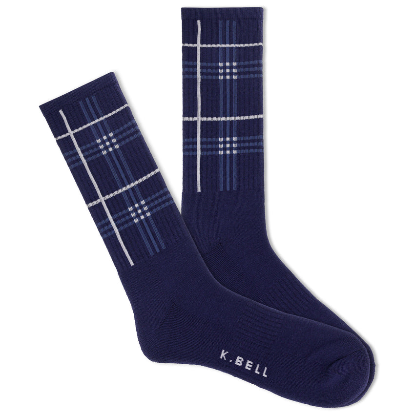 hot sox K.Bell Men's Charley Plaid Active Crew Socks Navy