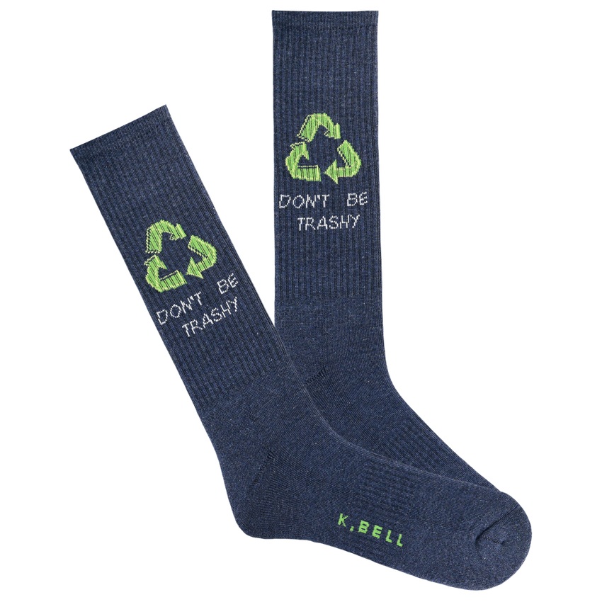 hot sox K.Bell Men's Don't Be Trashy Active Crew Socks Denim Heather