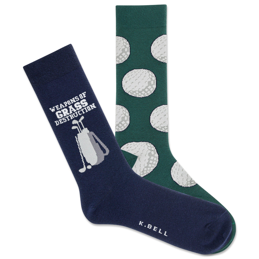 hot sox K.Bell Men's Golf Ball Repeat Crew Socks 2 Pack Navy
