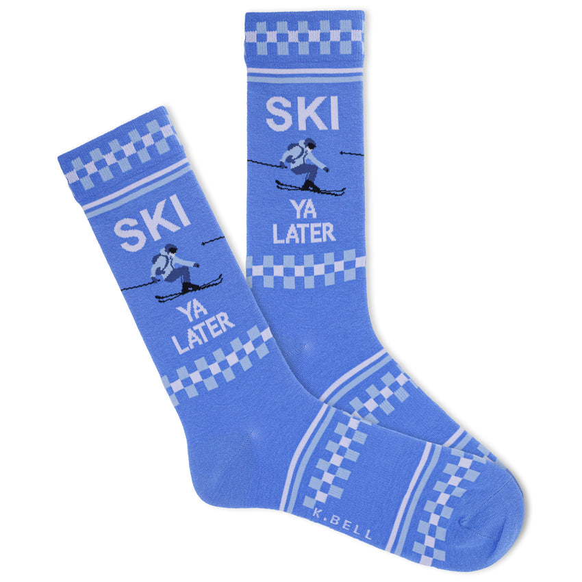 hot sox K.Bell Men's Ski Ya Later Crew Socks Medium Blue