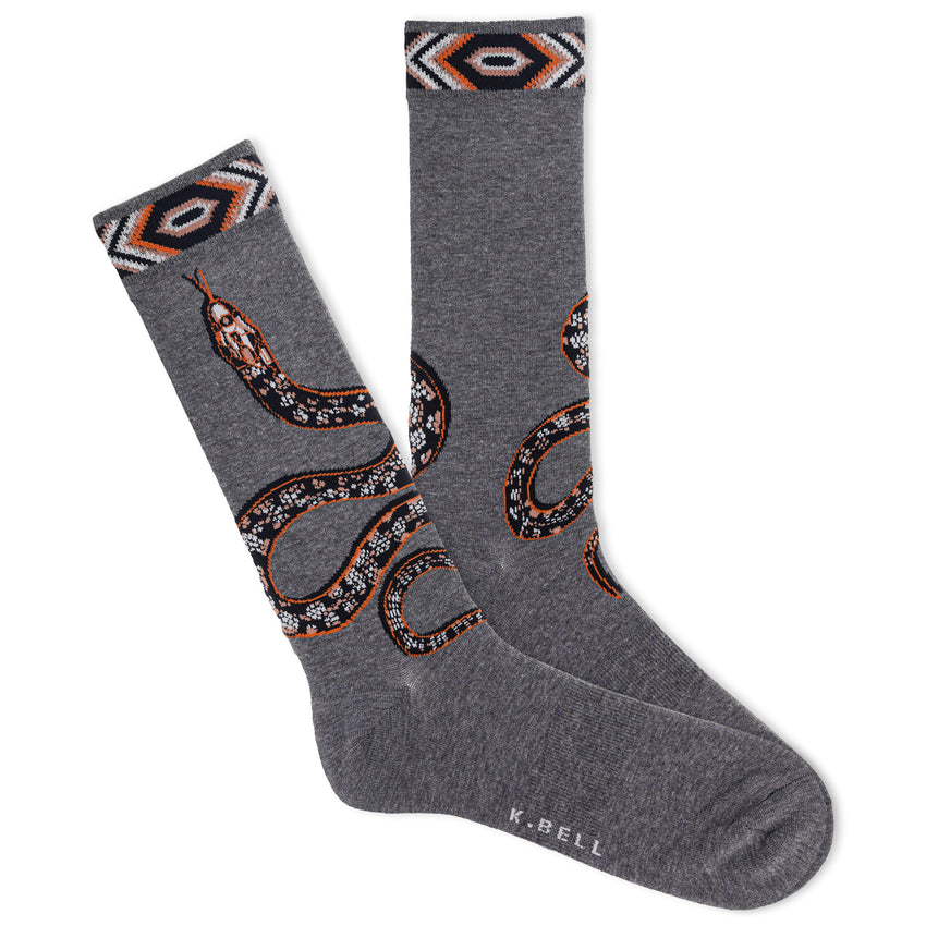 hot sox K.Bell Men's Snake In My Boot Crew Socks Charcoal Heather