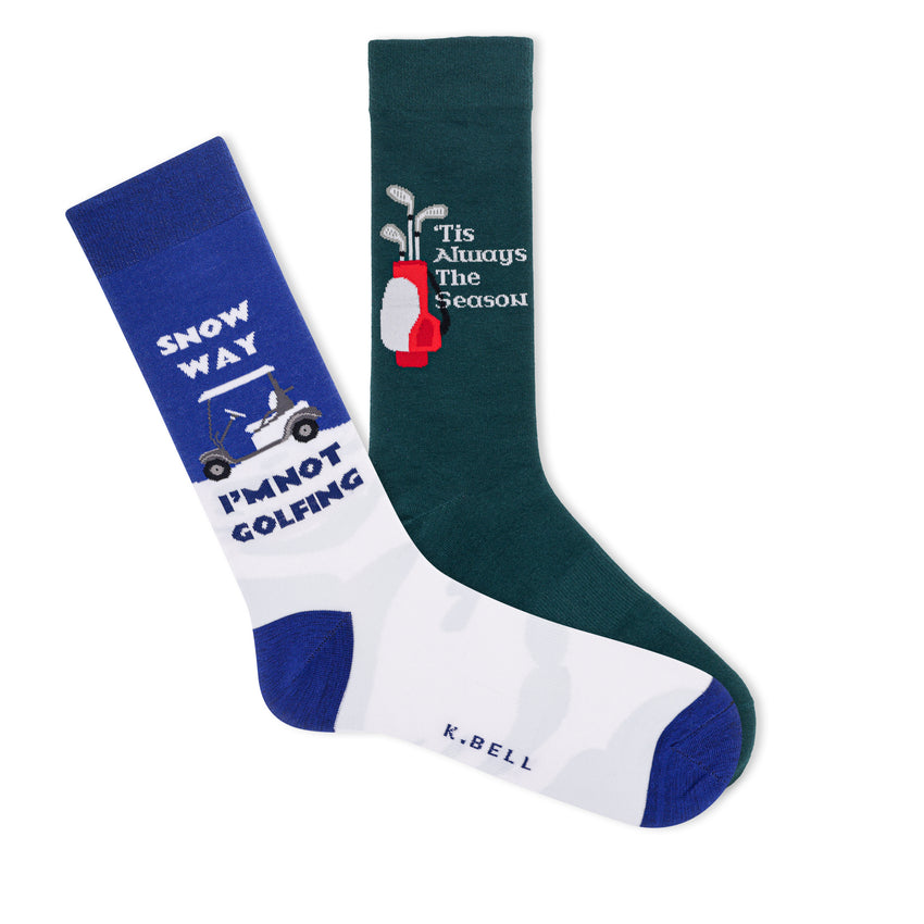 hot sox K.Bell Men's Snow Way Golfing Crew Socks Two Pair Pack White Assorted
