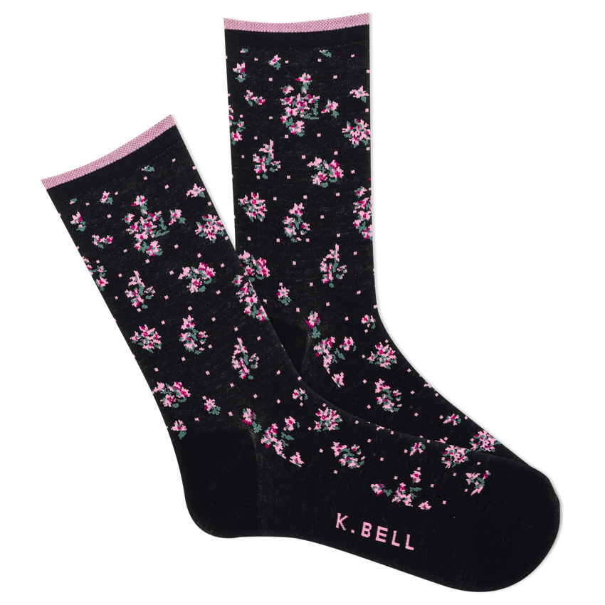 hot sox K.Bell Women's Ditsy Floral Crew Socks BLACK