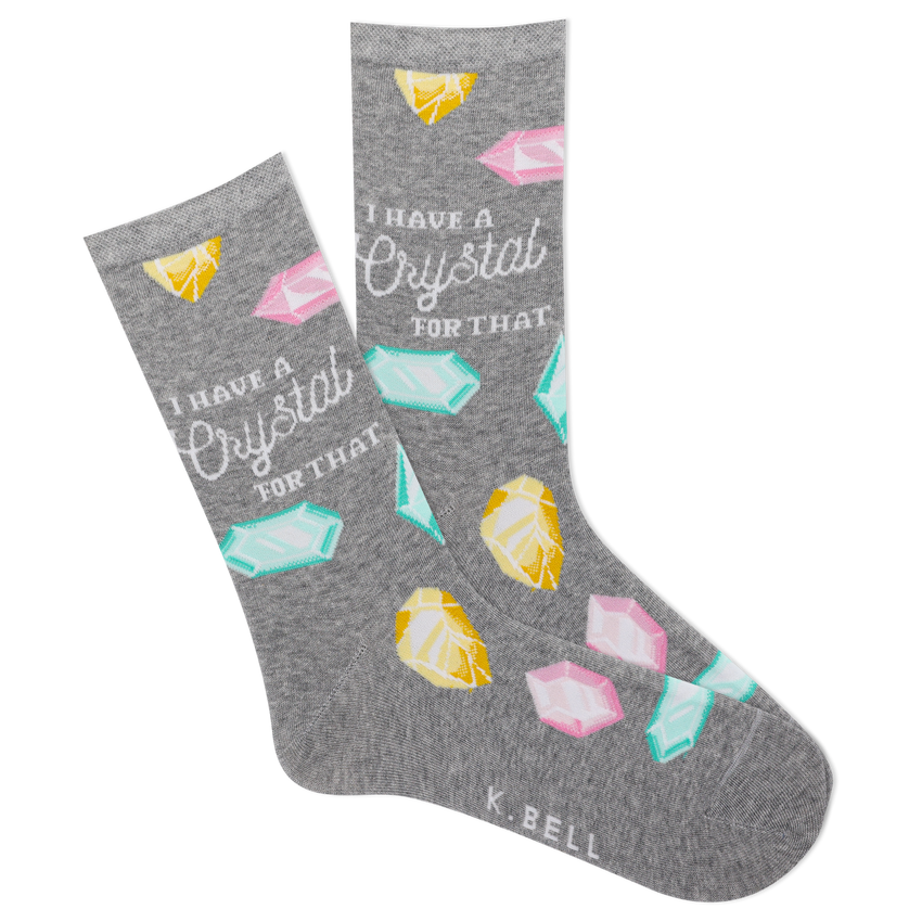 hot sox K.Bell Women's I Have a Crystal for That Crew Socks GREY